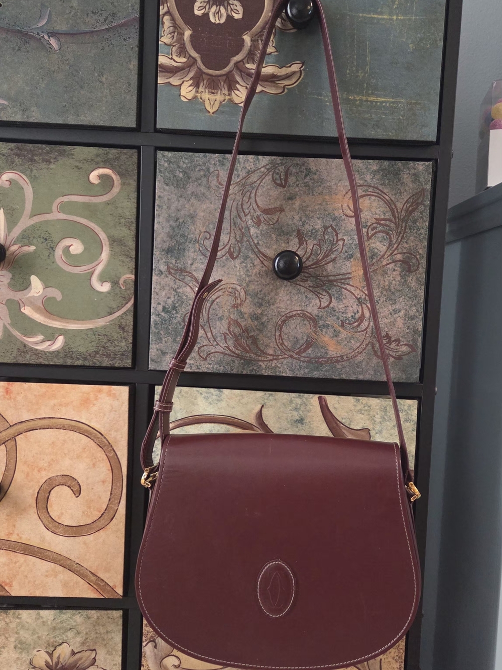 Cartier Maroon Leather Shoulder Saddle Bag